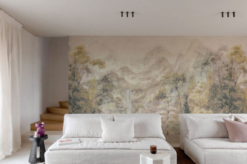 Mural wallpaper, grey, cream, forest, trees, SF6001, Surfaces, Grandeco