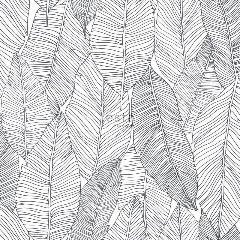 Black and white wallpaper with leaves 139011, Black & White, Esta