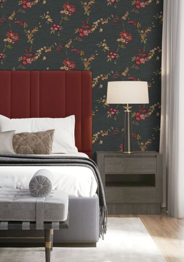 Luxury black non-woven floral wallpaper FT221214, Fabric Touch, Design ID