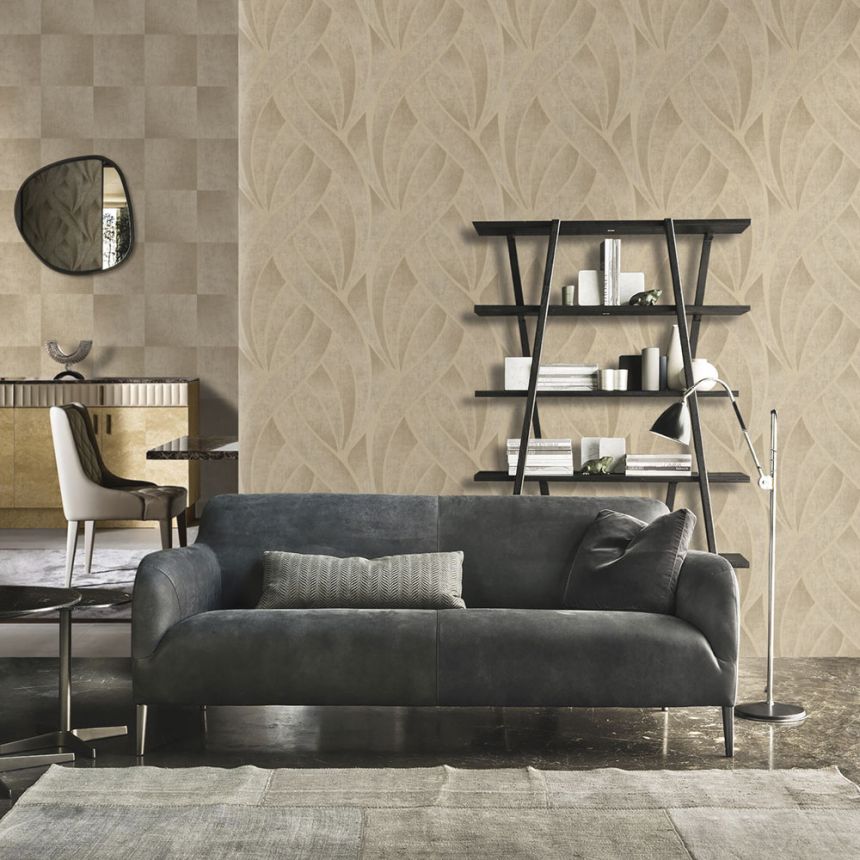 Brown-beige geometric design wallpaper, fabric texture 45245, Feeling, Emiliana