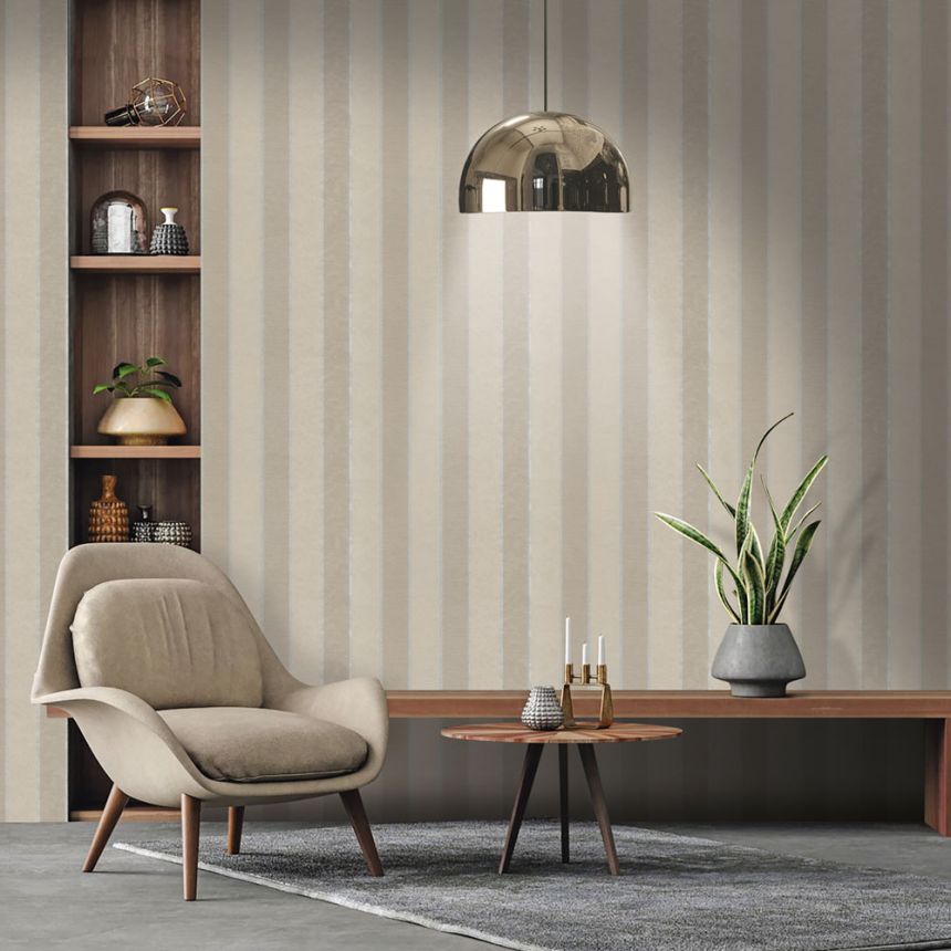 Brown-beige non-woven stripes wallpaper 45225, Feeling, Emiliana