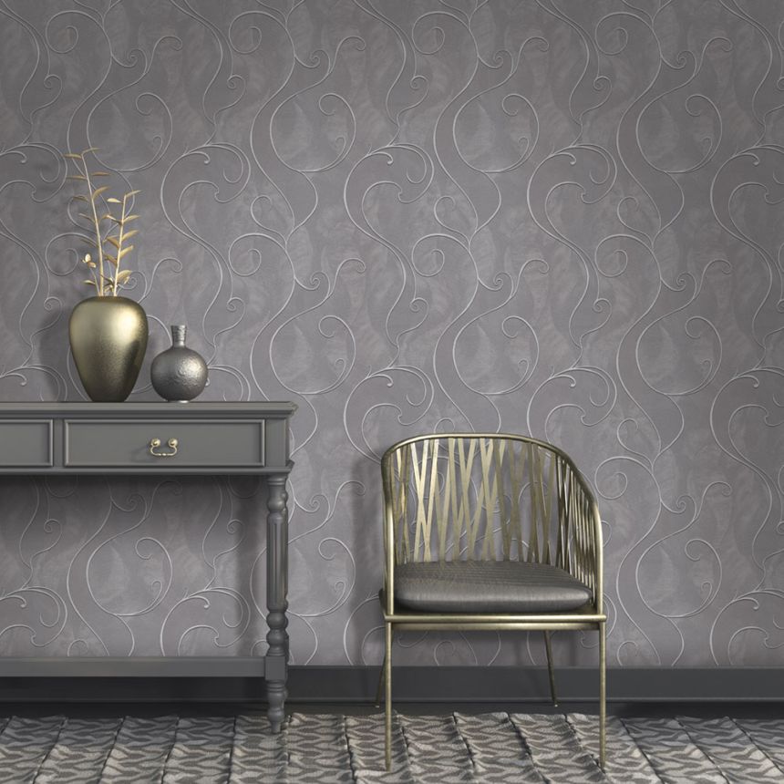 Metallic beige non-woven wallpaper with ornaments 45219, Feeling, Emiliana