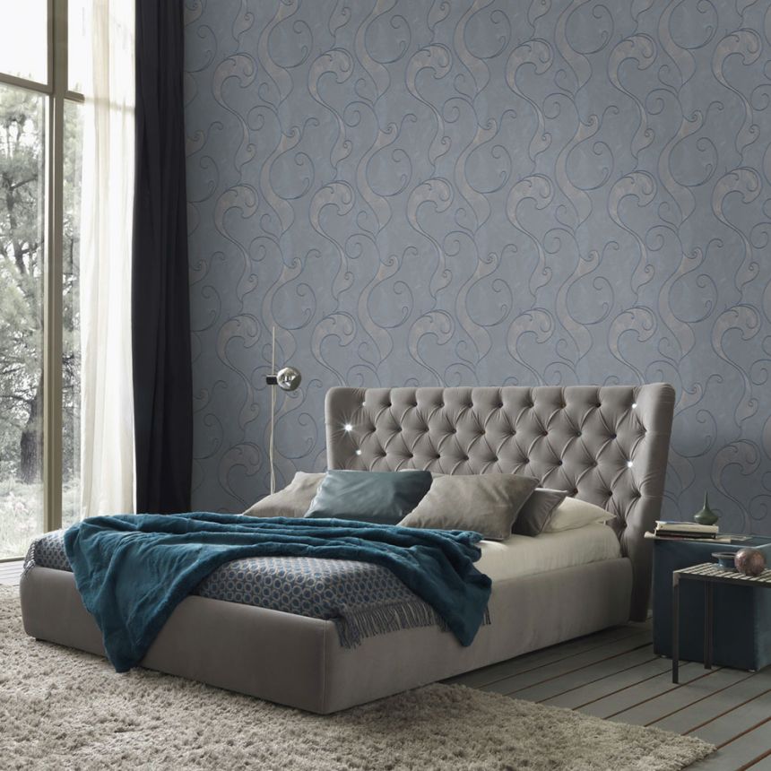 Gray-blue non-woven wallpaper with an ornamental pattern 45218, Feeling, Emiliana