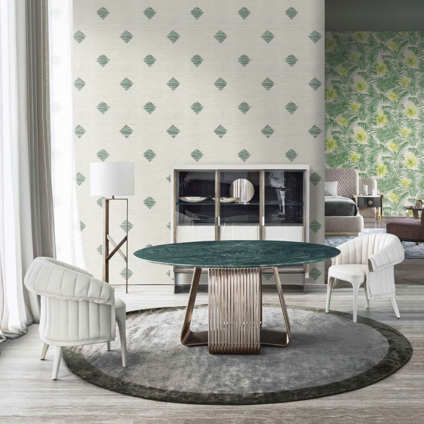 Non-woven wallpaper with a green geometric pattern 45207, Feeling, Emiliana