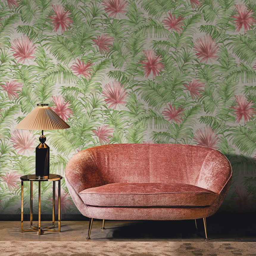 Non-woven palm leaves wallpaper, fabric texture 45204, Feeling, Emiliana