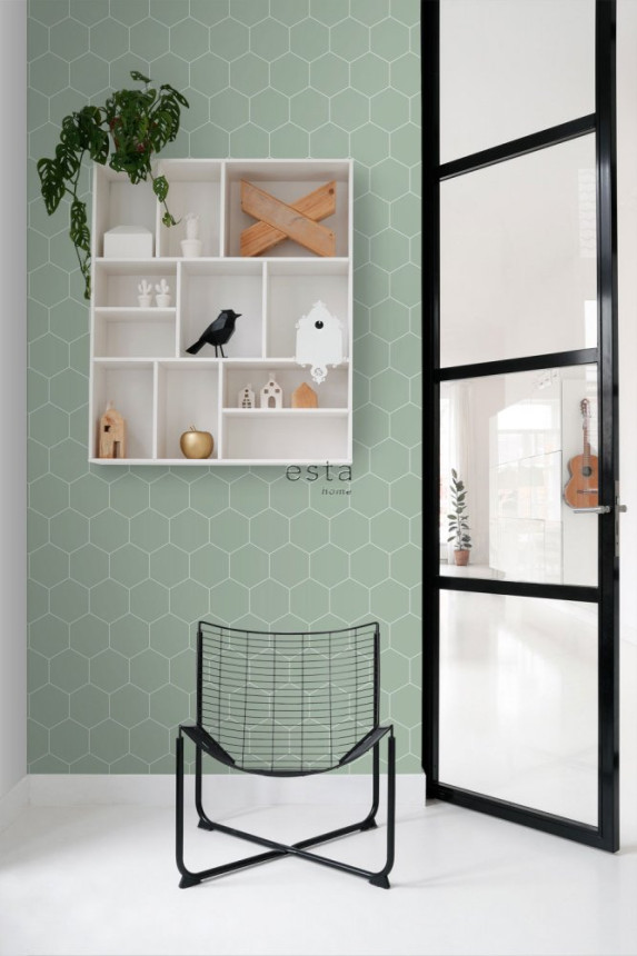 Green geometric pattern wallpaper 139227, Art Deco, Esta