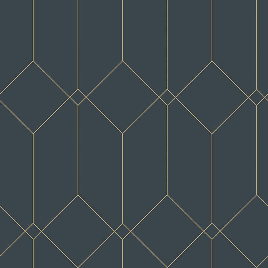 Dark blue non-woven wallpaper with golden lines 139225, Art Deco, Esta