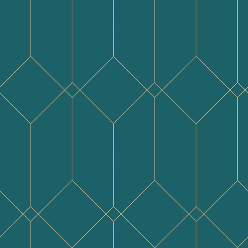 Turquoise geometric non-woven wallpaper, golden lines 139224, Art Deco, Esta