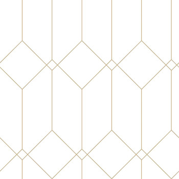 White geometric non-woven wallpaper, golden lines 139223, Art Deco, Esta
