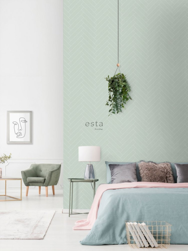 Green non-woven wallpaper with a parquet pattern 139221, Art Deco, Esta