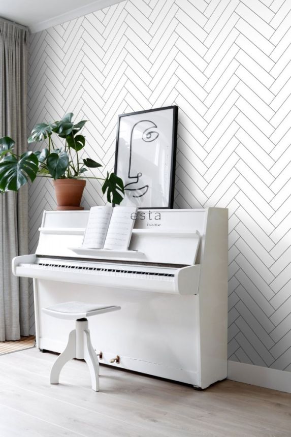 White non-woven wallpaper with a parquet pattern 139219, Art Deco, Esta