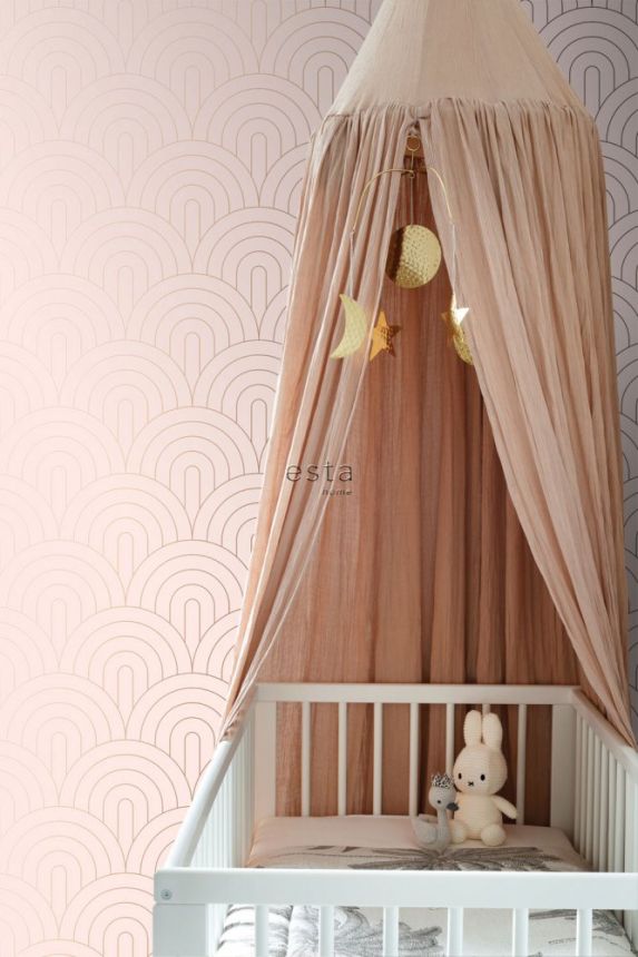 Non-woven wallpaper pink, geometric arched pattern 139217, Art Deco, Esta