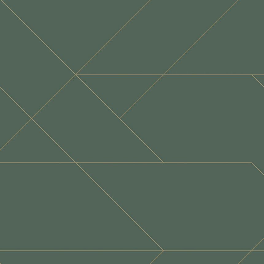 Green non-woven wallpaper with golden lines 139212, Art Deco, Esta