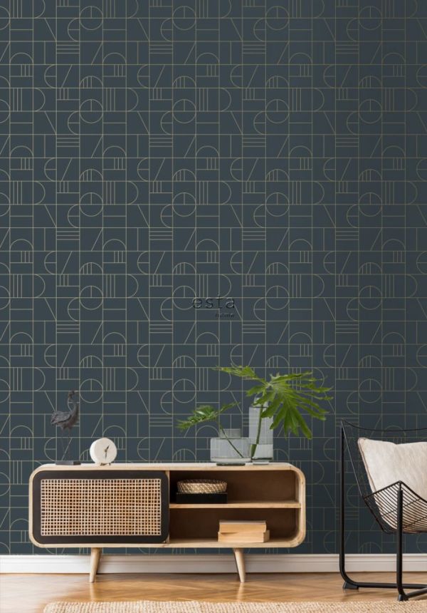 Blue geometric pattern wallpaper 139210, Art Deco, Est