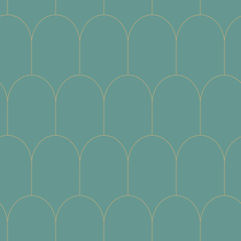 Turquoise non-woven wallpaper, geometric arched pattern 139204, Art Deco, Esta