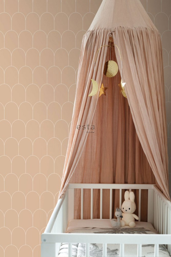 Beige non-woven wallpaper, geometric arched pattern 139203, Art Deco, Esta
