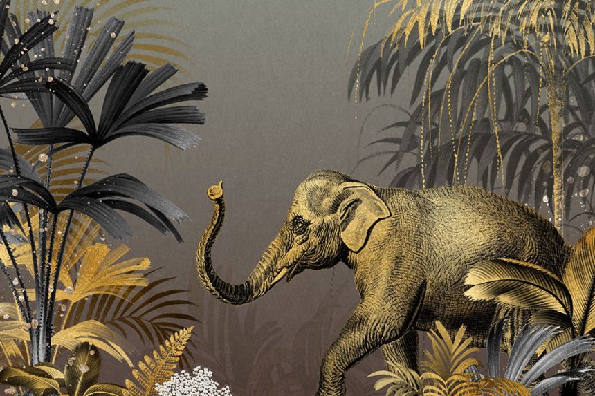 Custom Wall Mural, Golden Elephant, Palm Trees, 10187, Vavex
