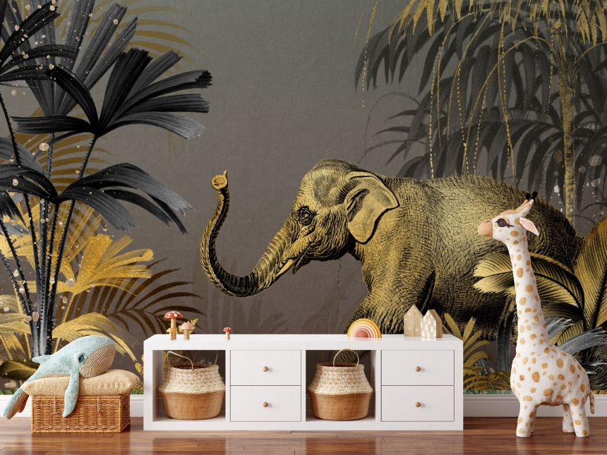 Custom Wall Mural, Golden Elephant, Palm Trees, 10187, Vavex