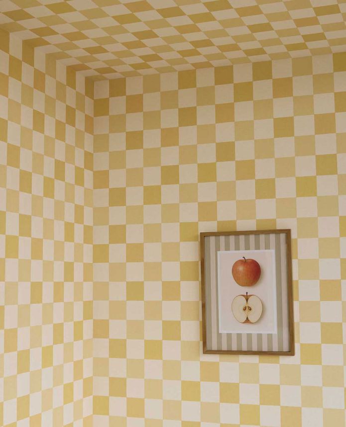 Wallpaper, yellow, cream, checked fabric effect, 363146, Tiny Treasures, Eijffinger