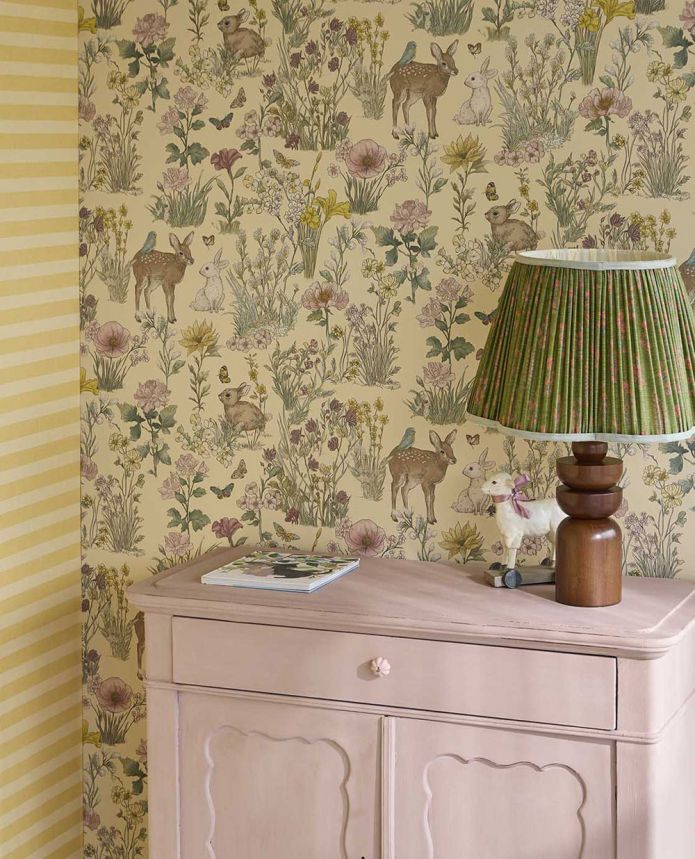 Wallpaper, yellow, striped fabric effect, 363151, Tiny Treasures, Eijffinger