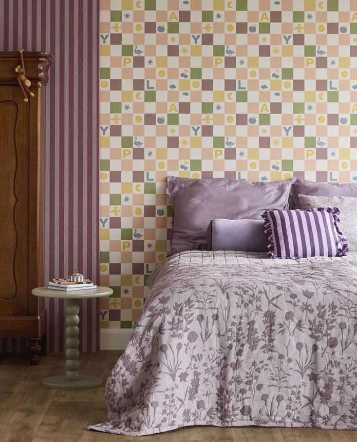 Wallpaper, burgundy, pink, striped fabric effect, 363153, Tiny Treasures, Eijffinger