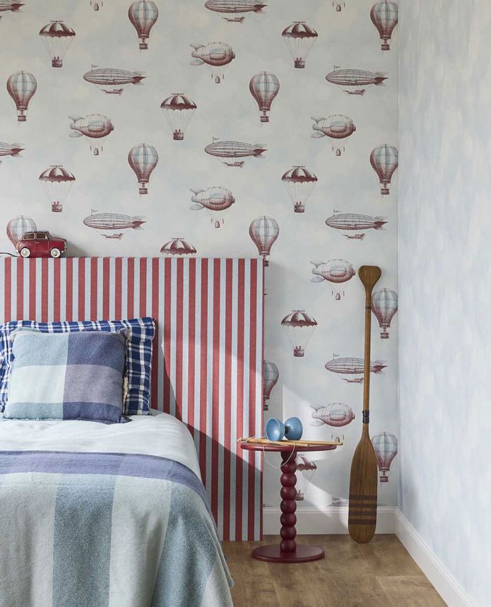 Wallpaper, red, blue, striped fabric effect, 363154, Tiny Treasures, Eijffinger