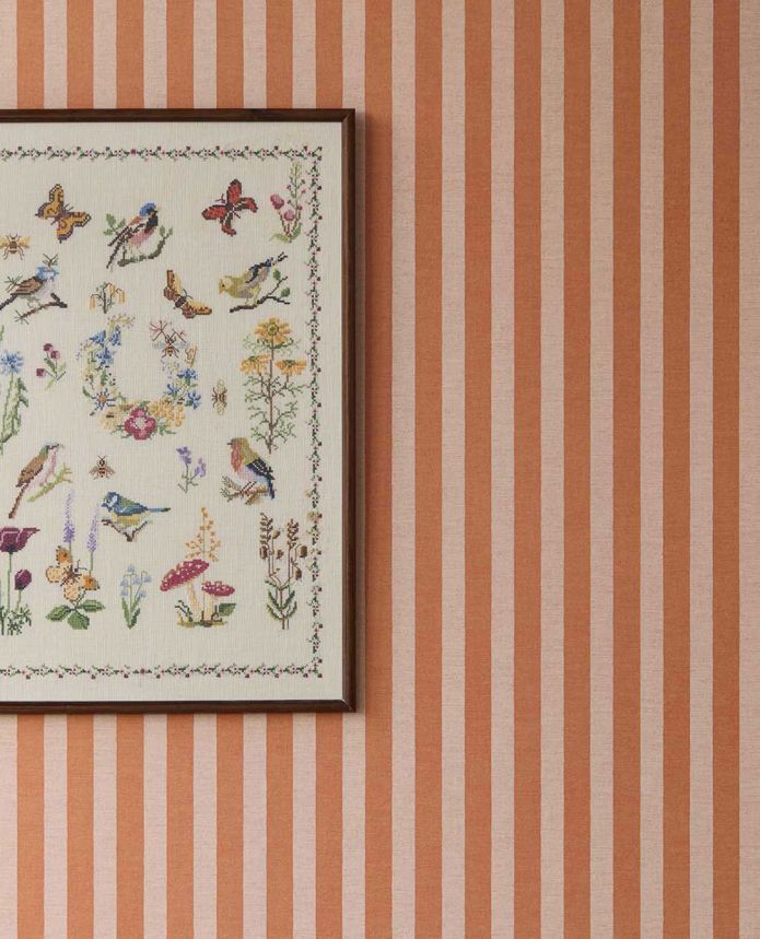 Wallpaper, orange, pink, striped fabric effect, 363158, Tiny Treasures, Eijffinger