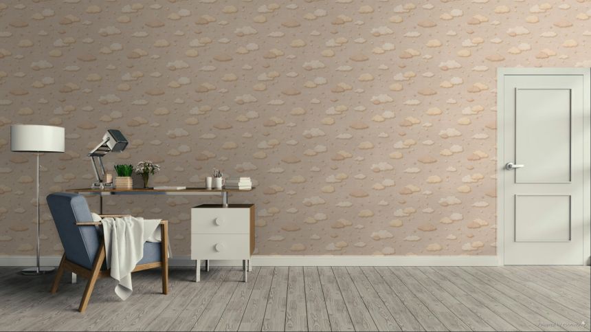 Kids' wallpaper, brown, clouds, polka dots, 363160, Tiny Treasures, Eijffinger