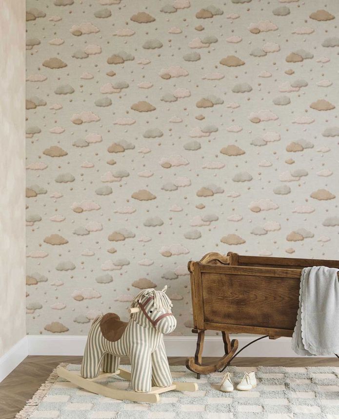 Kids' wallpaper, grey, clouds, polka dots, 363161, Tiny Treasures, Eijffinger