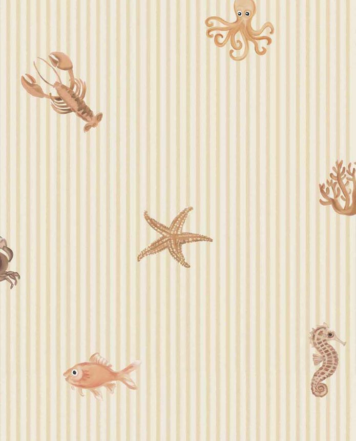 Kids' wallpaper, brown, beige, stripes, sea motifs, 363170, Tiny Treasures, Eijffinger