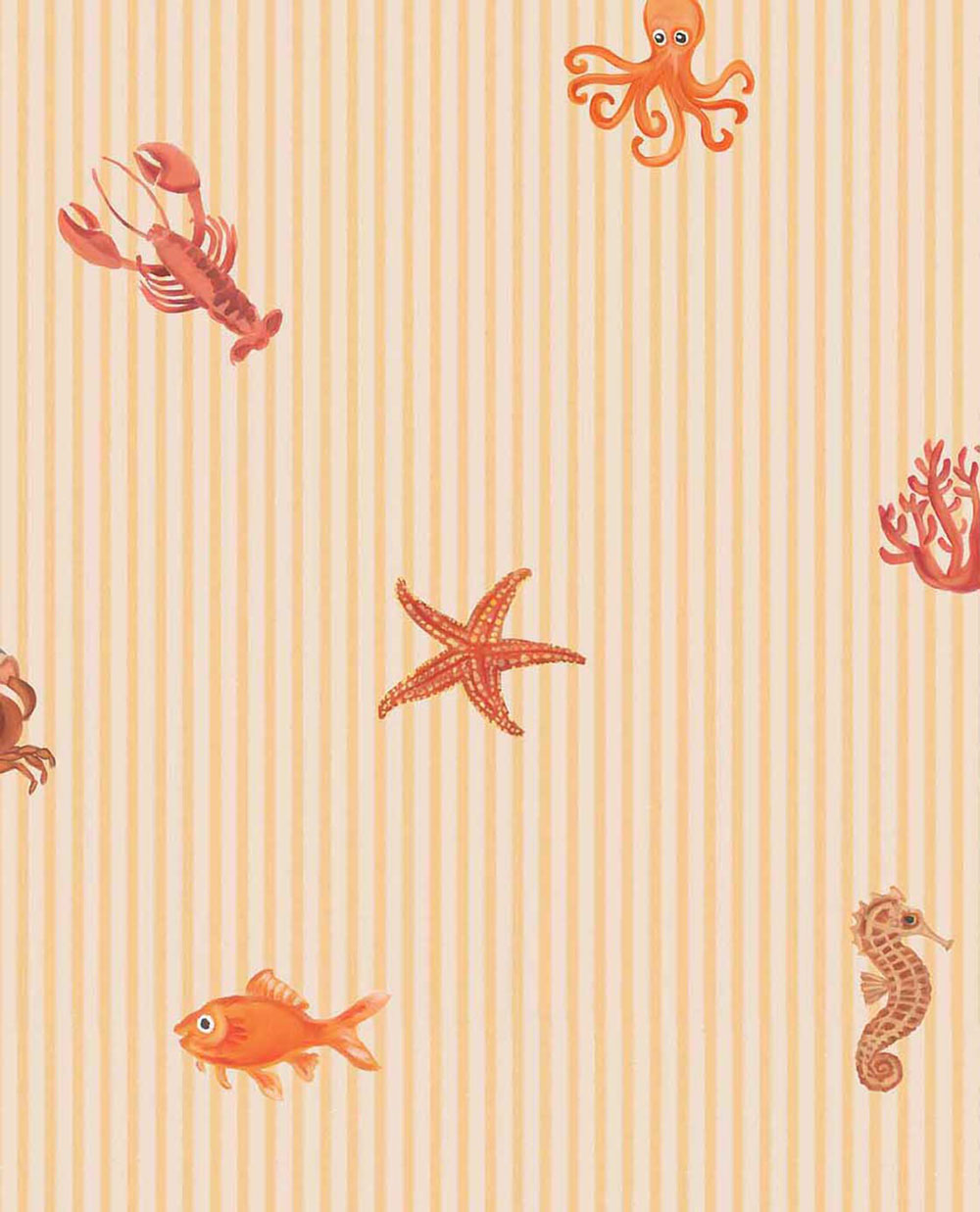 Kids' wallpaper, orange, pink, stripes, sea motifs, 363171, Tiny Treasures, Eijffinger