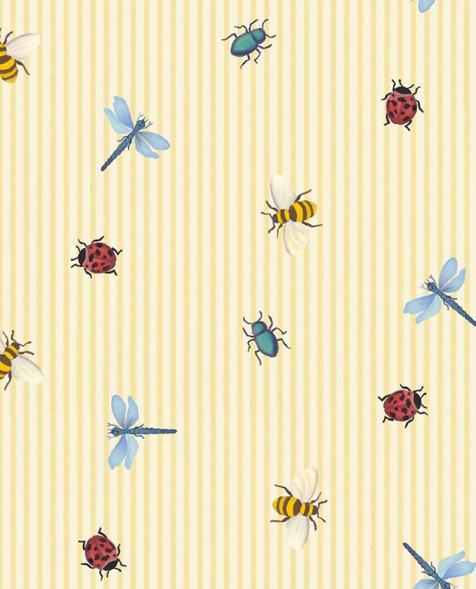 Kids' wallpaper, cream-yellow, stripes, insects, 363180, Tiny Treasures, Eijffinger