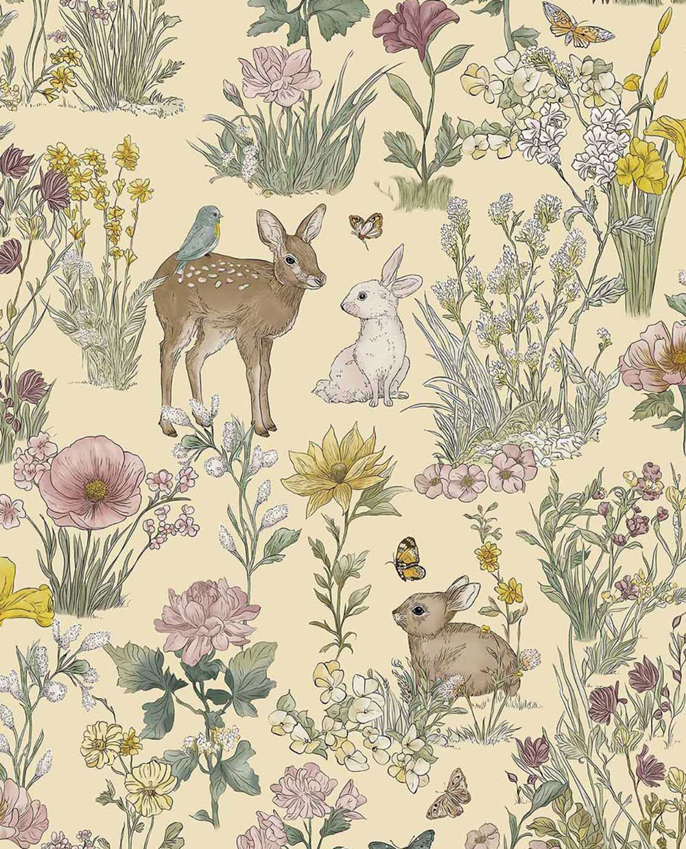 Kids' wallpaper, yellow, animals, flowers, 363191, Tiny Treasures, Eijffinger