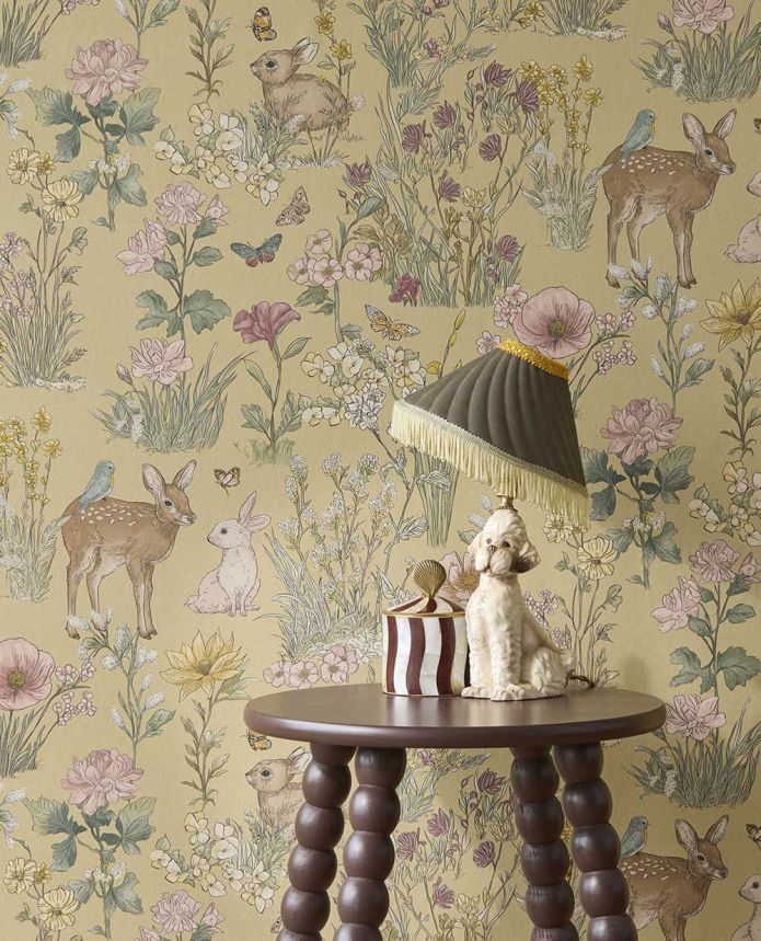 Kids' wallpaper, green, animals, flowers, 363192, Tiny Treasures, Eijffinger