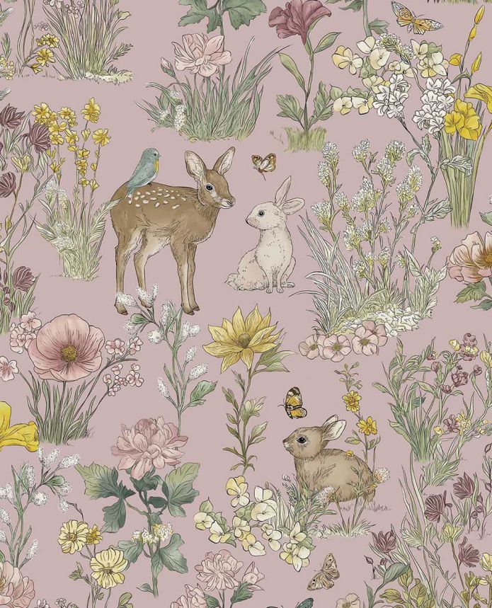 Kids' wallpaper, pink, animals, flowers, 363194, Tiny Treasures, Eijffinger