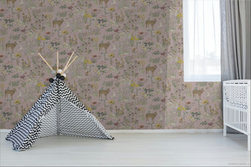Kids' wallpaper, pink, animals, flowers, 363194, Tiny Treasures, Eijffinger