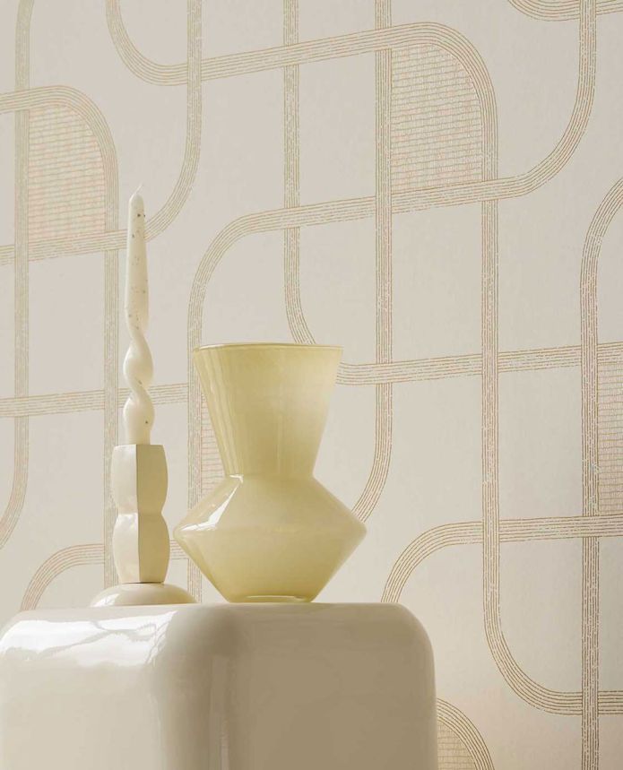 Geometric wallpaper, cream, stripes, 363260, Calm Crafted, Eijffinger