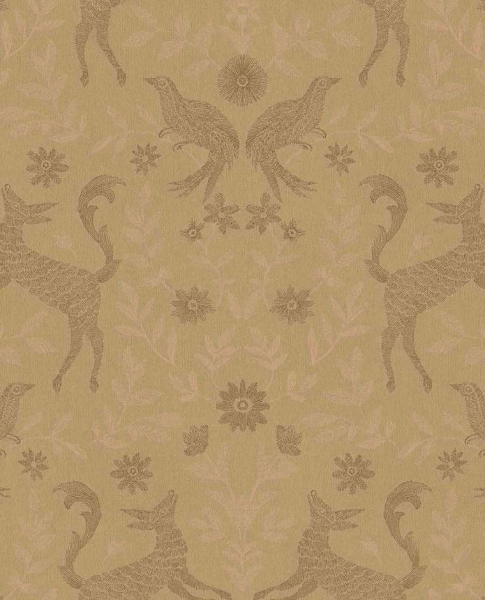 Kids' wallpaper, gold, brown, animals, flowers, 363111, Tiny Treasures, Eijffinger