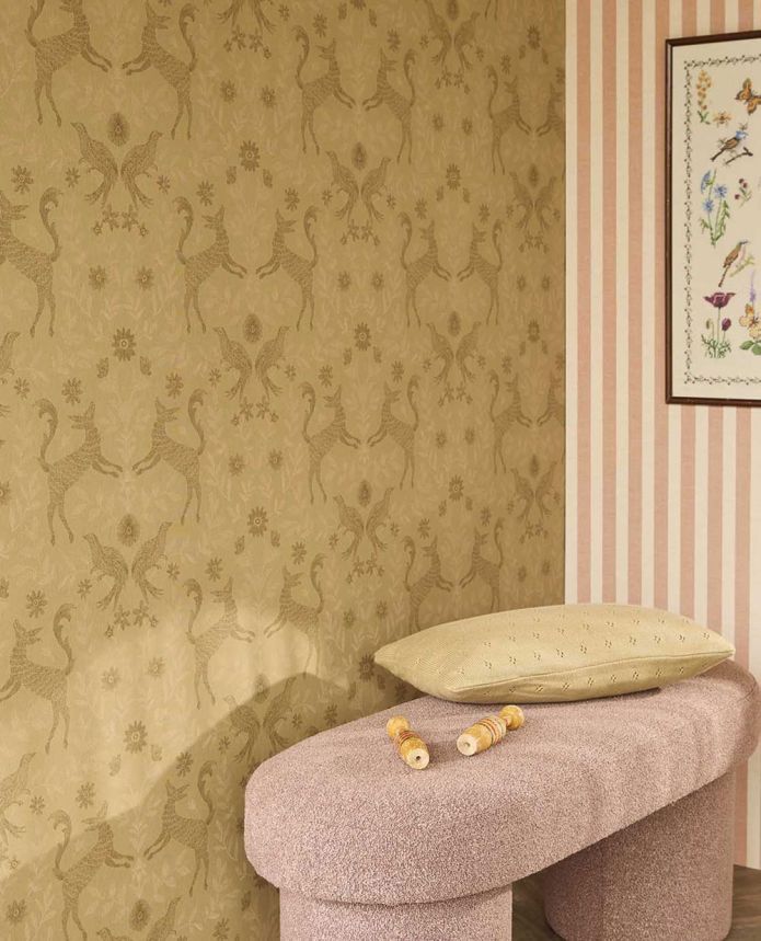 Kids' wallpaper, gold, brown, animals, flowers, 363111, Tiny Treasures, Eijffinger