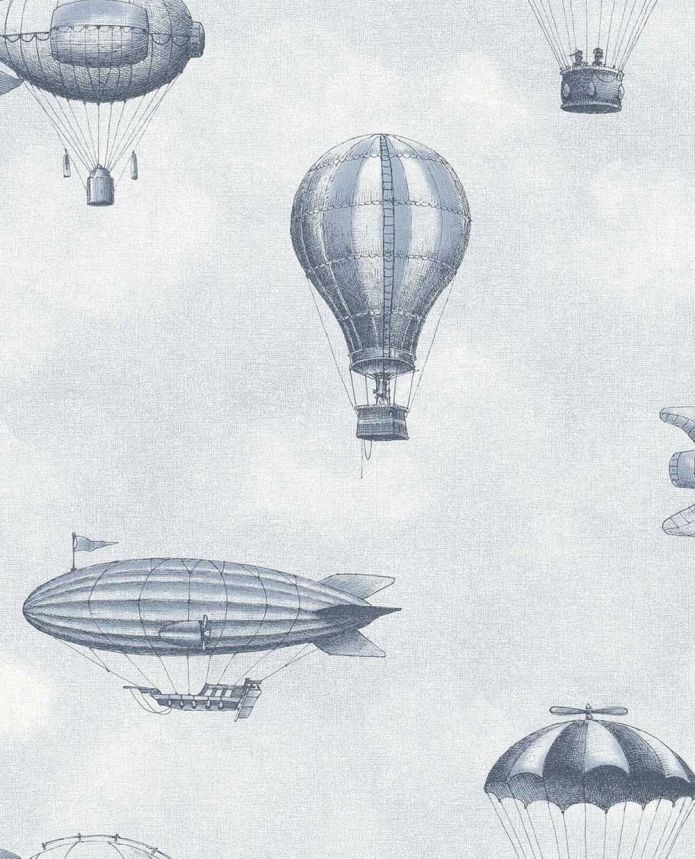 Kids' wallpaper, blue, balloons, airships, 363120, Tiny Treasures, Eijffinger