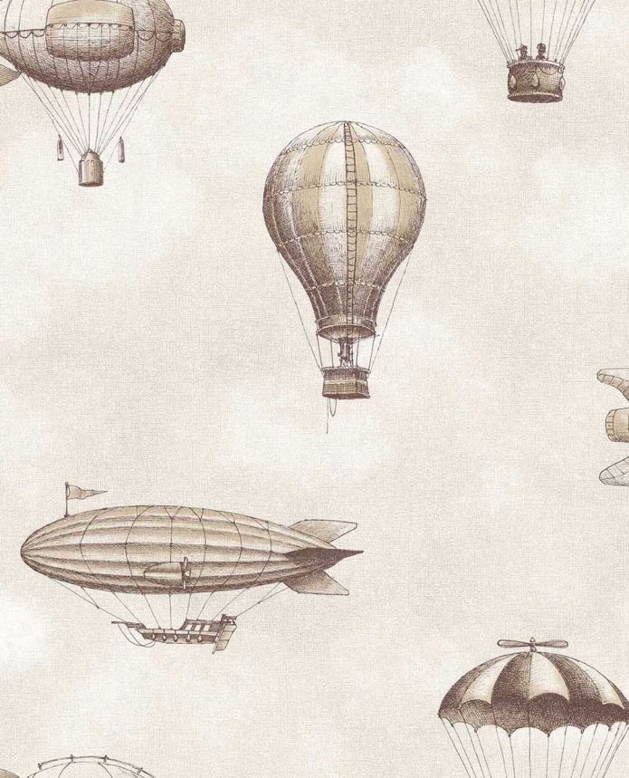 Kids' wallpaper, brown, beige, balloons, airships, 363122, Tiny Treasures, Eijffinger
