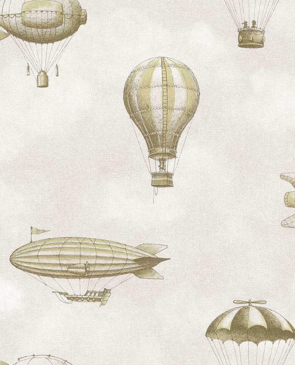 Kids' wallpaper, sepia, yellow, balloons, airships, 363123, Tiny Treasures, Eijffinger