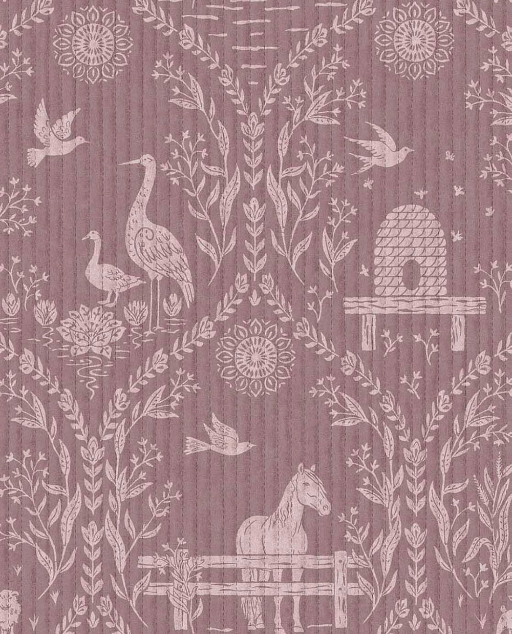 Burgundy wallpaper, animals, flowers, 363133, Tiny Treasures, Eijffinger