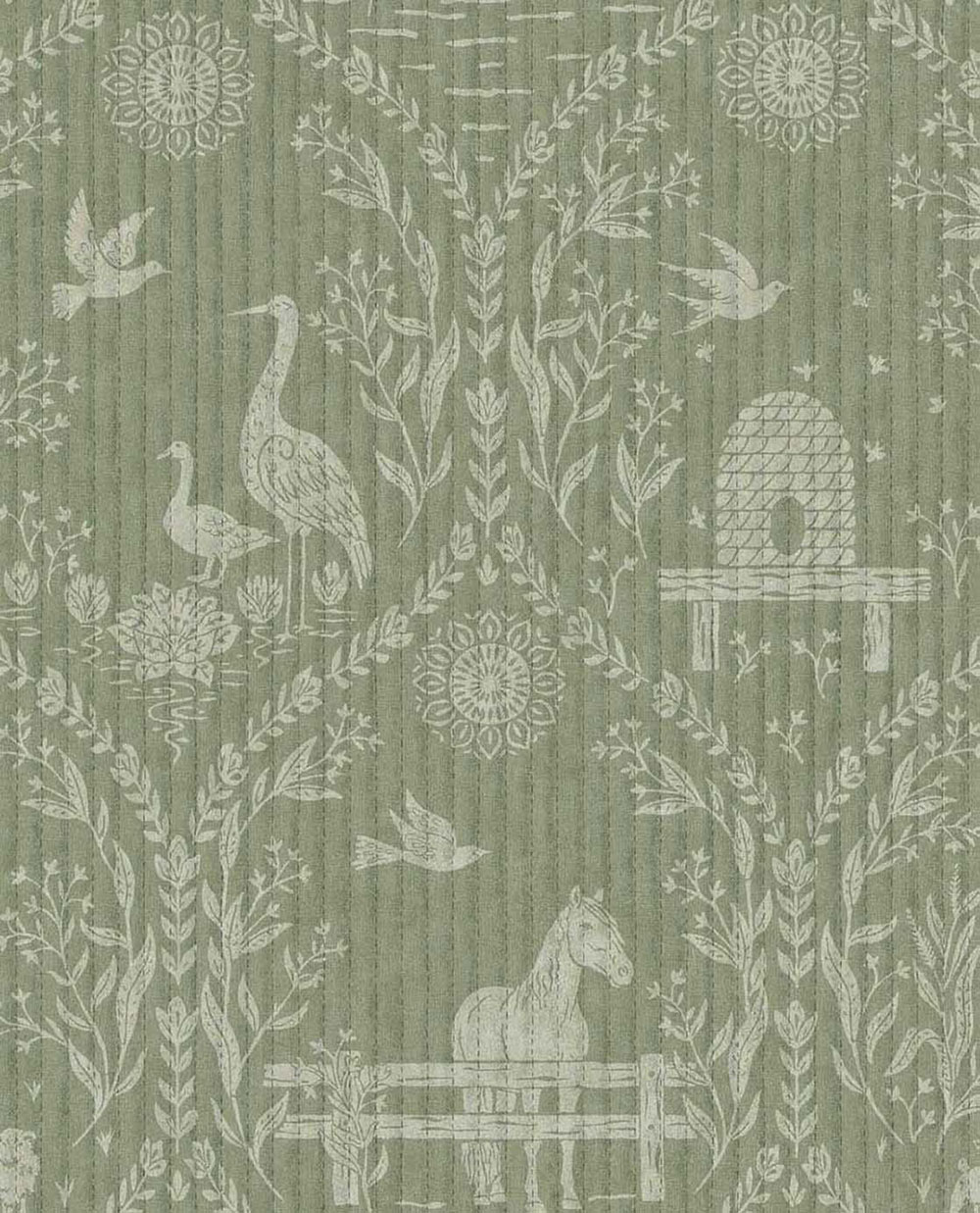 Green wallpaper, animals, flowers, 363134, Tiny Treasures, Eijffinger
