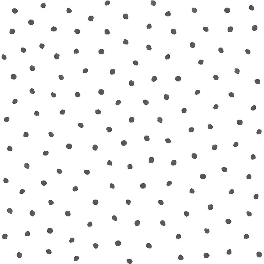 White non-woven wallpaper with black polka dots 138934, Little Bandits, Black & White, Esta