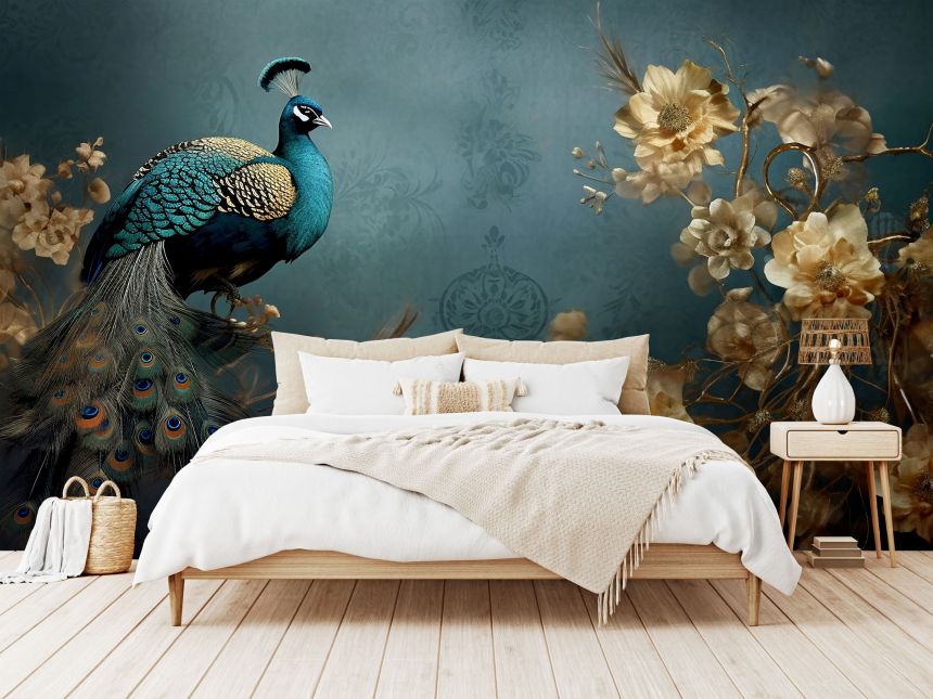 Custom Wall Murals, Peacock with Flowers, 10206, Vavex