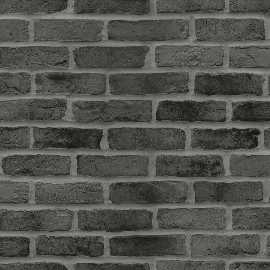 Non-woven black wallpaper brick wallpaper 139138, Black & White, Esta