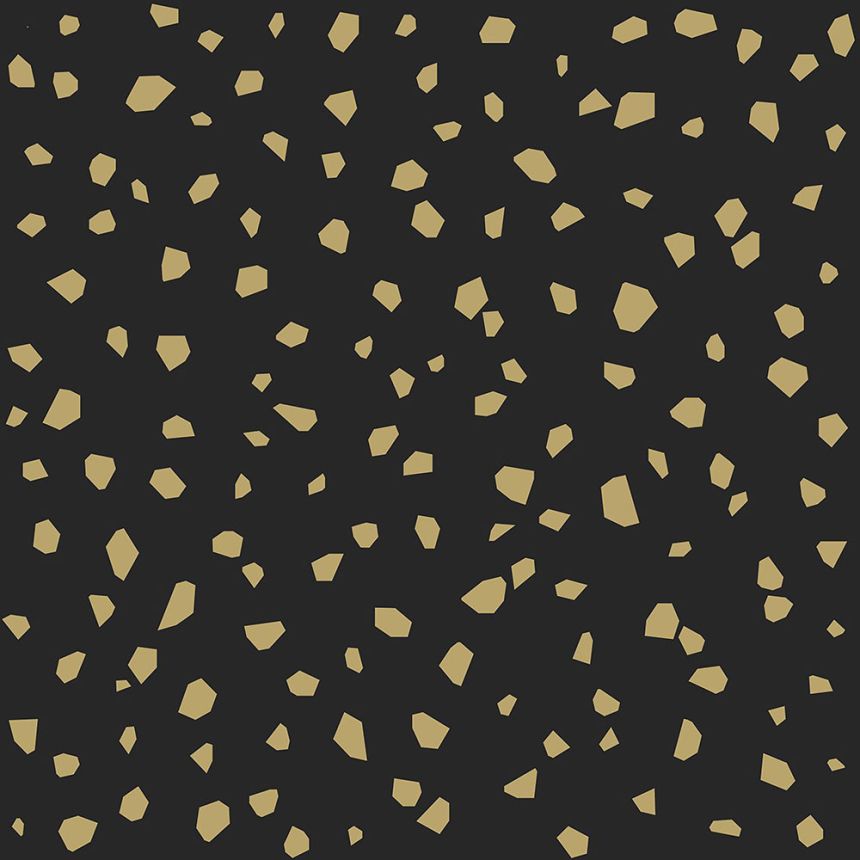 Black non-woven wallpaper, irregular golden shapes 139134, Black & White, Esta