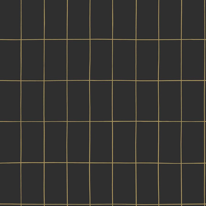 Black non-woven wallpaper, gold outlines of rectangles 139132, Black & White, Esta