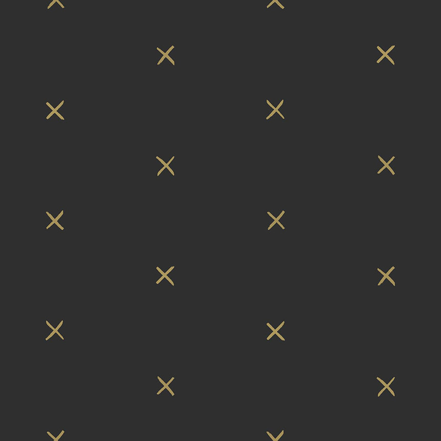 Black non-woven wallpaper with golden crosses 139130, Black & White, Esta